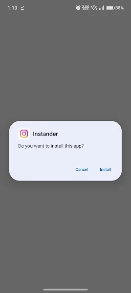 Screenshot of Instander Alpha app interface